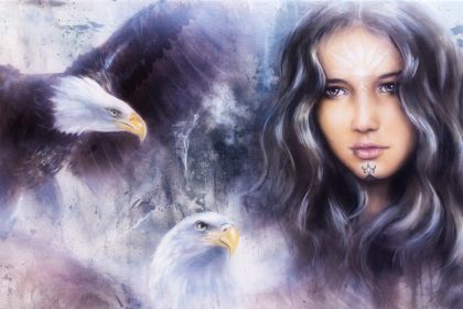 Spiritual Woman and Eagles