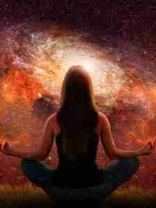 Woman Meditating Into the Cosmos