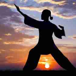 Woman Performing Qigong at Sunset