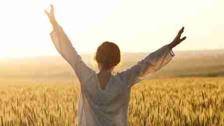 Happy Confident Abundatn Woman In Golden Field