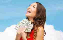 Woman happy with money