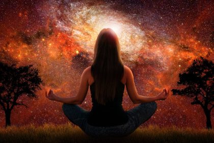 Woman Meditating Into the Cosmos